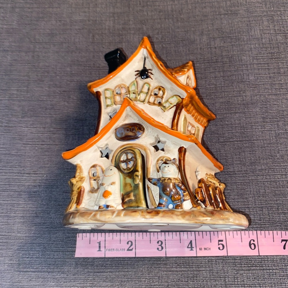 Vintage Bisque Ceramic Halloween House Tea Light Candle Holder - Picture 6 of 8
